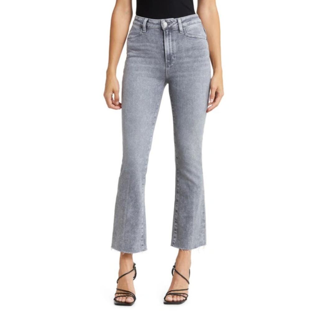 PAIGE Claudine High Rise Crop Flare Jeans Gray Wash Size 25